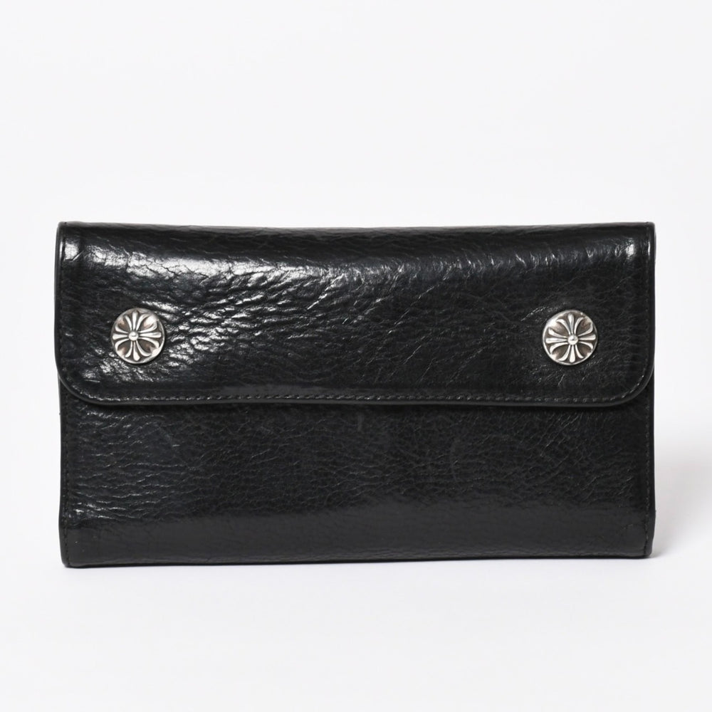 CHROME HEARTS WAVE CROSS BALL Wave Cross Ball Button Leather Wallet Long Wallet Dagger Black Good Condition Used 4a003559