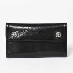 CHROME HEARTS クロムハーツ WAVE CROSS BALL ウェーブ クロスボールボタン レザーウォレット 長財布 ダガー ブラック 美品 中古 4a003559