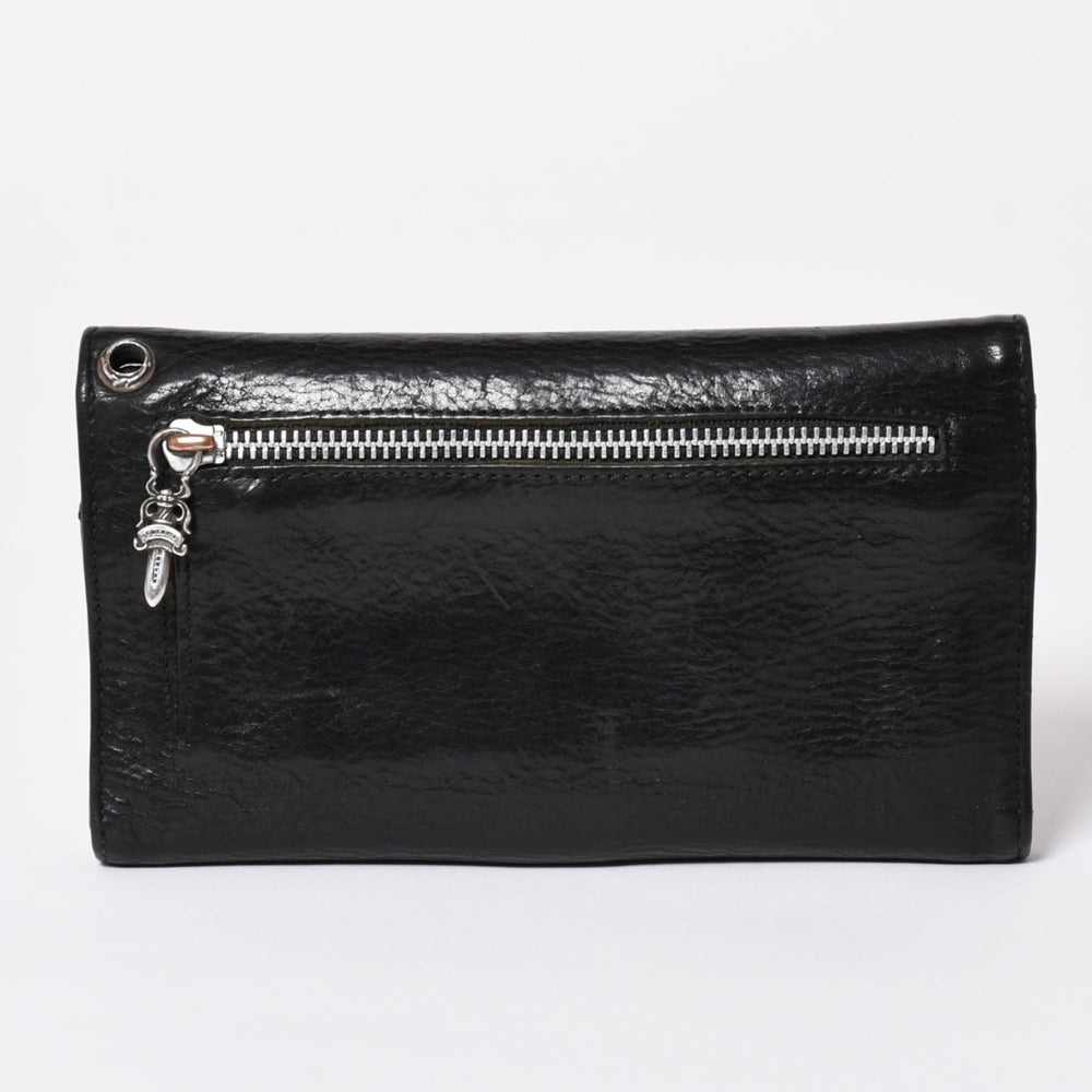 CHROME HEARTS WAVE CROSS BALL Wave Cross Ball Button Leather Wallet Long Wallet Dagger Black Good Condition Used 4a003559