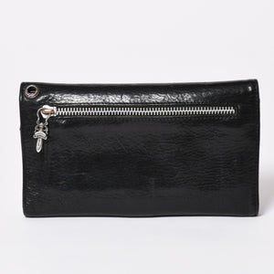 CHROME HEARTS クロムハーツ WAVE CROSS BALL ウェーブ クロスボールボタン レザーウォレット 長財布 ダガー ブラック 美品 中古 4a003559