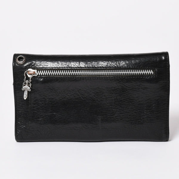 CHROME HEARTS クロムハーツ WAVE CROSS BALL ウェーブ クロスボールボタン レザーウォレット 長財布 ダガー ブラック 美品 中古 4a003559