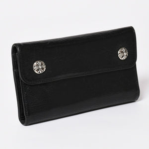 CHROME HEARTS クロムハーツ WAVE CROSS BALL ウェーブ クロスボールボタン レザーウォレット 長財布 ダガー ブラック 美品 中古 4a003559