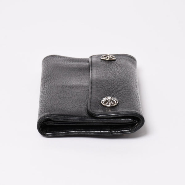 CHROME HEARTS クロムハーツ WAVE CROSS BALL ウェーブ クロスボールボタン レザーウォレット 長財布 ダガー ブラック 美品 中古 4a003559