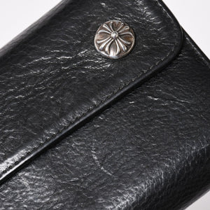 CHROME HEARTS クロムハーツ WAVE CROSS BALL ウェーブ クロスボールボタン レザーウォレット 長財布 ダガー ブラック 美品 中古 4a003559