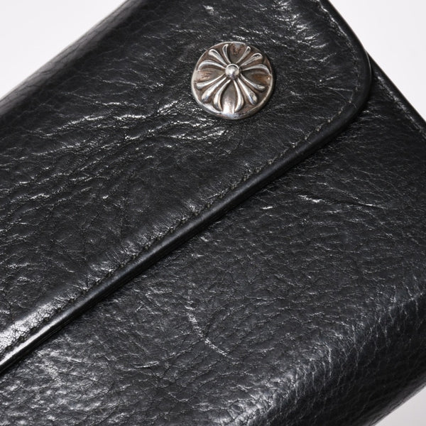 CHROME HEARTS クロムハーツ WAVE CROSS BALL ウェーブ クロスボールボタン レザーウォレット 長財布 ダガー ブラック 美品 中古 4a003559