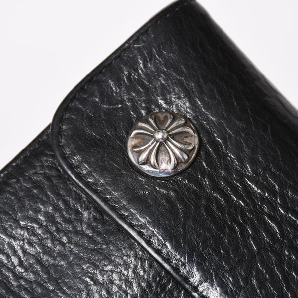 CHROME HEARTS クロムハーツ WAVE CROSS BALL ウェーブ クロスボールボタン レザーウォレット 長財布 ダガー ブラック 美品 中古 4a003559