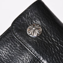 画像をギャラリービューアに読み込む, CHROME HEARTS クロムハーツ WAVE CROSS BALL ウェーブ クロスボールボタン レザーウォレット 長財布 ダガー ブラック 美品 中古 4a003559