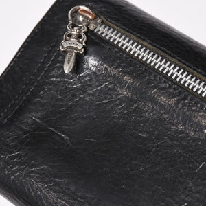 CHROME HEARTS クロムハーツ WAVE CROSS BALL ウェーブ クロスボールボタン レザーウォレット 長財布 ダガー ブラック 美品 中古 4a003559