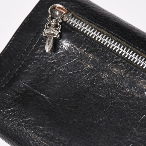 CHROME HEARTS クロムハーツ WAVE CROSS BALL ウェーブ クロスボールボタン レザーウォレット 長財布 ダガー ブラック 美品 中古 4a003559