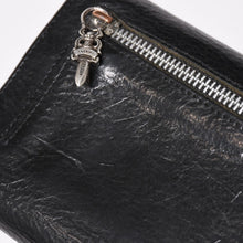 画像をギャラリービューアに読み込む, CHROME HEARTS クロムハーツ WAVE CROSS BALL ウェーブ クロスボールボタン レザーウォレット 長財布 ダガー ブラック 美品 中古 4a003559