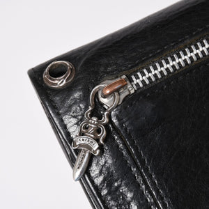 CHROME HEARTS クロムハーツ WAVE CROSS BALL ウェーブ クロスボールボタン レザーウォレット 長財布 ダガー ブラック 美品 中古 4a003559