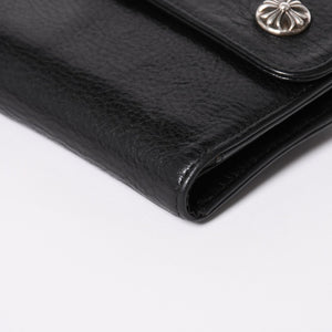 CHROME HEARTS クロムハーツ WAVE CROSS BALL ウェーブ クロスボールボタン レザーウォレット 長財布 ダガー ブラック 美品 中古 4a003559