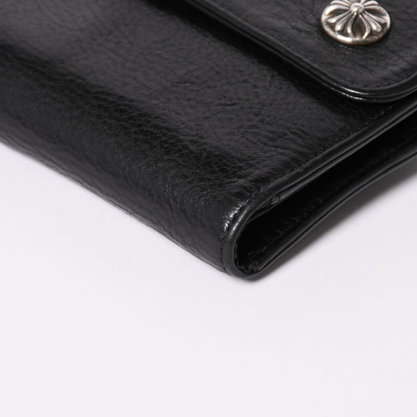 CHROME HEARTS クロムハーツ WAVE CROSS BALL ウェーブ クロスボールボタン レザーウォレット 長財布 ダガー ブラック 美品 中古 4a003559