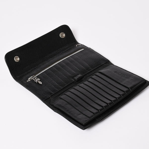 CHROME HEARTS クロムハーツ WAVE CROSS BALL ウェーブ クロスボールボタン レザーウォレット 長財布 ダガー ブラック 美品 中古 4a003559