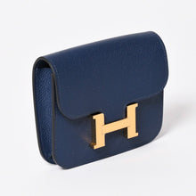 画像をギャラリービューアに読み込む, 新品未使用 HERMES エルメス コンスタンス スリム 二つ折り財布 ヴォーエプソン B刻印 ネイビー ポーチ ウォレット ゴールド金具 中古 4a003199