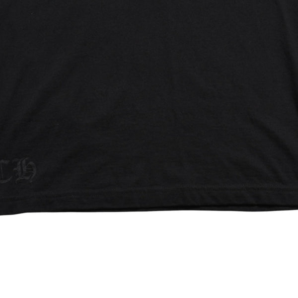 新品同様 CHROME HEARTS クロムハーツ ネックロゴ プリントポケットTシャツ 半袖Tシャツ ブラック Sサイズ スクロールラベル CHロゴ 中古 4a004022