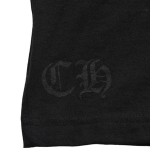 新品同様 CHROME HEARTS クロムハーツ ネックロゴ プリントポケットTシャツ 半袖Tシャツ ブラック Sサイズ スクロールラベル CHロゴ 中古 4a004022