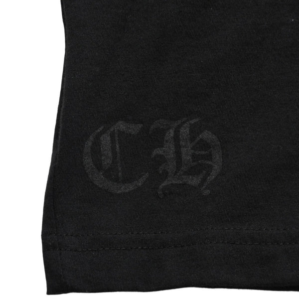 新品同様 CHROME HEARTS クロムハーツ ネックロゴ プリントポケットTシャツ 半袖Tシャツ ブラック Sサイズ スクロールラベル CHロゴ 中古 4a004022