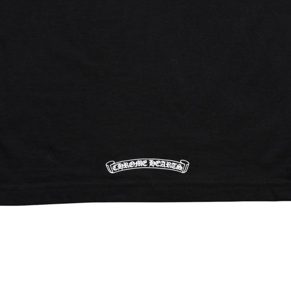 新品同様 CHROME HEARTS クロムハーツ ネックロゴ プリントポケットTシャツ 半袖Tシャツ ブラック Sサイズ スクロールラベル CHロゴ 中古 4a004022