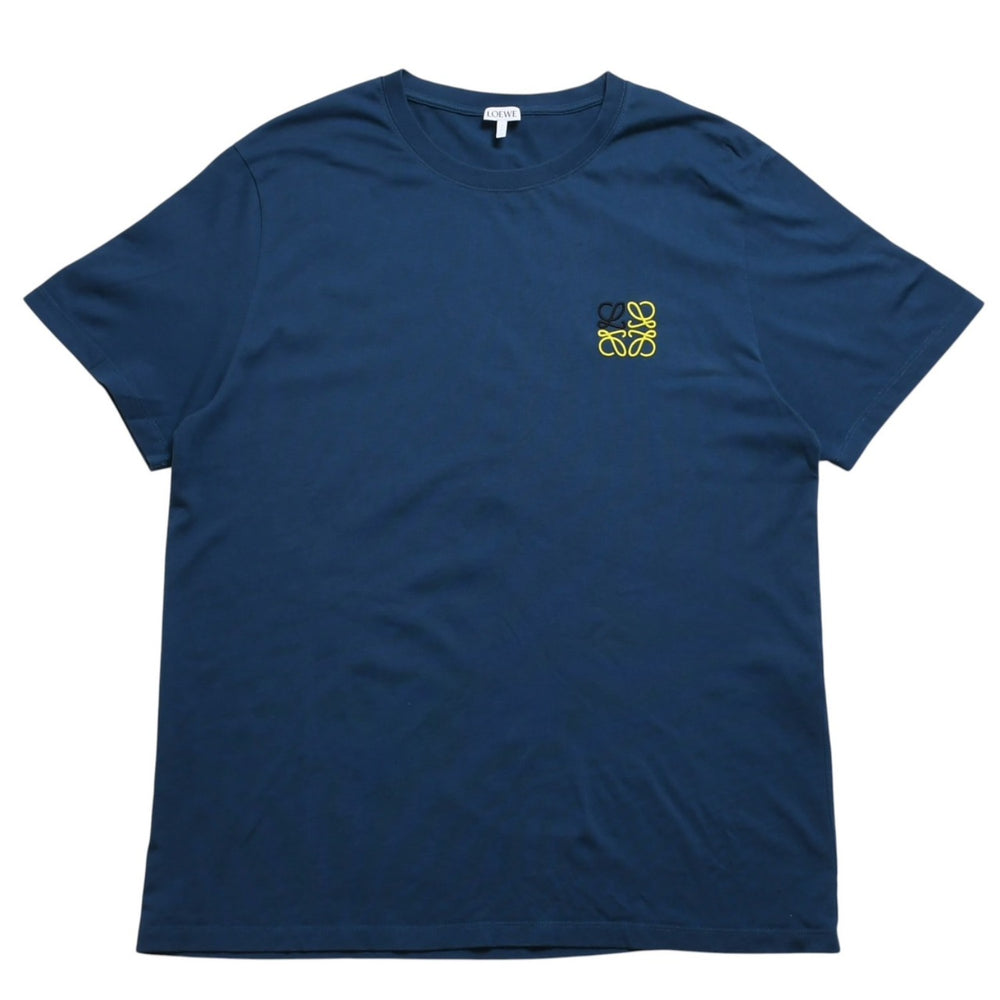 極美品 LOEWE ロエベ アナグラム Tシャツ H526Y22J26 ペトロリウム ダークブルー イエロー アナグラム刺繍 半袖Tシャツ XLサイズ 中古 4a004086