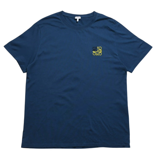 Very good condition LOEWE Anagram T-shirt H526Y22J26 Petroleum Dark Blue Yellow Anagram embroidery Short sleeve T-shirt XL size Used 4a004086
