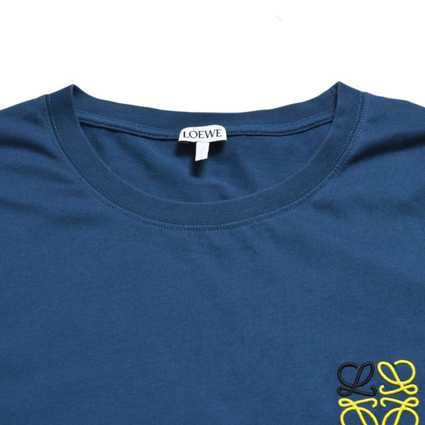 Very good condition LOEWE Anagram T-shirt H526Y22J26 Petroleum Dark Blue Yellow Anagram embroidery Short sleeve T-shirt XL size Used 4a004086