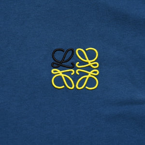 Very good condition LOEWE Anagram T-shirt H526Y22J26 Petroleum Dark Blue Yellow Anagram embroidery Short sleeve T-shirt XL size Used 4a004086