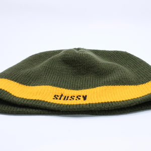 VINTAGE ヴィンテージ 90's OLD STUSSY オールドステューシー ビーニー ニットキャップ カーキ イエロー 刺繍ロゴ 美品 中古 4a003574