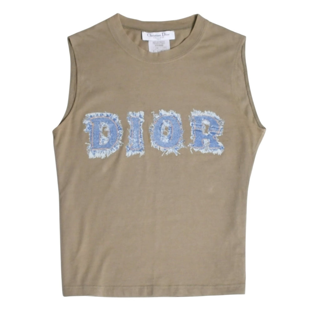 極美品 Christian Dior クリスチャンディオール デニムロゴ ノースリーブ タンクトップ ガリアーノ期 3P16155302 デニム サイズ38 中古 4a004072