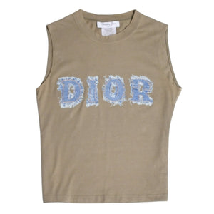 極美品 Christian Dior クリスチャンディオール デニムロゴ ノースリーブ タンクトップ ガリアーノ期 3P16155302 デニム サイズ38 中古 4a004072