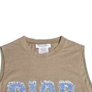極美品 Christian Dior クリスチャンディオール デニムロゴ ノースリーブ タンクトップ ガリアーノ期 3P16155302 デニム サイズ38 中古 4a004072