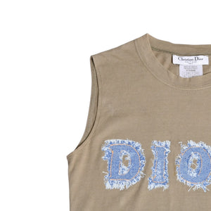 極美品 Christian Dior クリスチャンディオール デニムロゴ ノースリーブ タンクトップ ガリアーノ期 3P16155302 デニム サイズ38 中古 4a004072