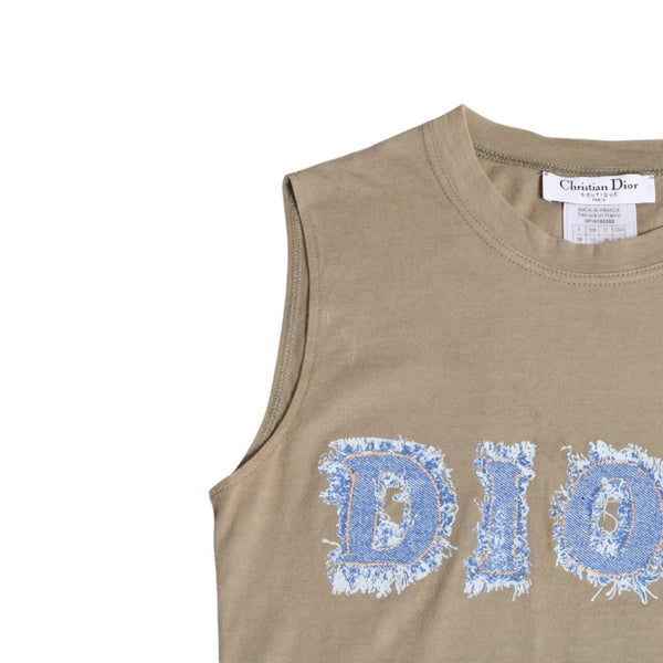 極美品 Christian Dior クリスチャンディオール デニムロゴ ノースリーブ タンクトップ ガリアーノ期 3P16155302 デニム サイズ38 中古 4a004072