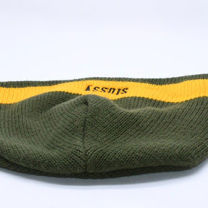 VINTAGE ヴィンテージ 90's OLD STUSSY オールドステューシー ビーニー ニットキャップ カーキ イエロー 刺繍ロゴ 美品 中古 4a003574
