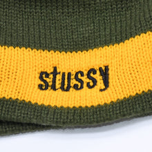 画像をギャラリービューアに読み込む, VINTAGE ヴィンテージ 90's OLD STUSSY オールドステューシー ビーニー ニットキャップ カーキ イエロー 刺繍ロゴ 美品 中古 4a003574