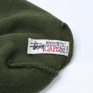 VINTAGE ヴィンテージ 90's OLD STUSSY オールドステューシー ビーニー ニットキャップ カーキ イエロー 刺繍ロゴ 美品 中古 4a003574