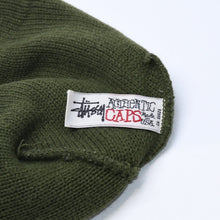 画像をギャラリービューアに読み込む, VINTAGE ヴィンテージ 90's OLD STUSSY オールドステューシー ビーニー ニットキャップ カーキ イエロー 刺繍ロゴ 美品 中古 4a003574