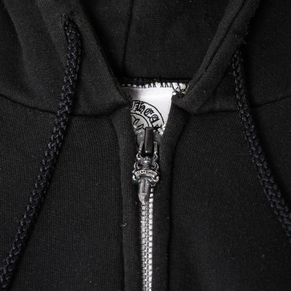 CHROME HEARTS クロムハーツ Back Scroll Logo Thermal Zip Up Hoodie スクロールラベル ブラック シルバー925 Sサイズ サーマル 美品 中古 4a004006
