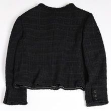 画像をギャラリービューアに読み込む, 極美品 CHANEL シャネル ノーカラーツイードジャケット P80445 ブラック アウター ココマーク 50サイズ パッチポケット 中古 4b012776