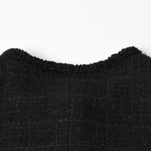 極美品 CHANEL シャネル ノーカラーツイードジャケット P80445 ブラック アウター ココマーク 50サイズ パッチポケット 中古 4b012776