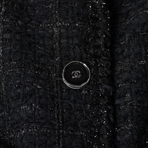極美品 CHANEL シャネル ノーカラーツイードジャケット P80445 ブラック アウター ココマーク 50サイズ パッチポケット 中古 4b012776
