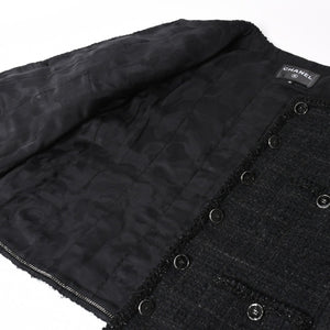 極美品 CHANEL シャネル ノーカラーツイードジャケット P80445 ブラック アウター ココマーク 50サイズ パッチポケット 中古 4b012776