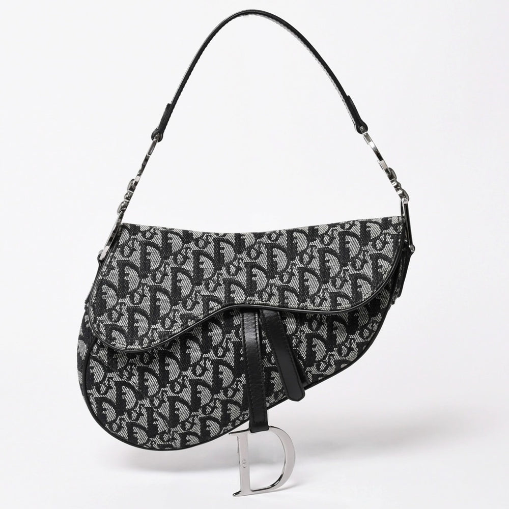 極美品 Christian Dior クリスチャン ディオール サドルバッグ トロッター ブラック シルバー金具 ショルダーバッグ ガリアーノ 中古 4a003588