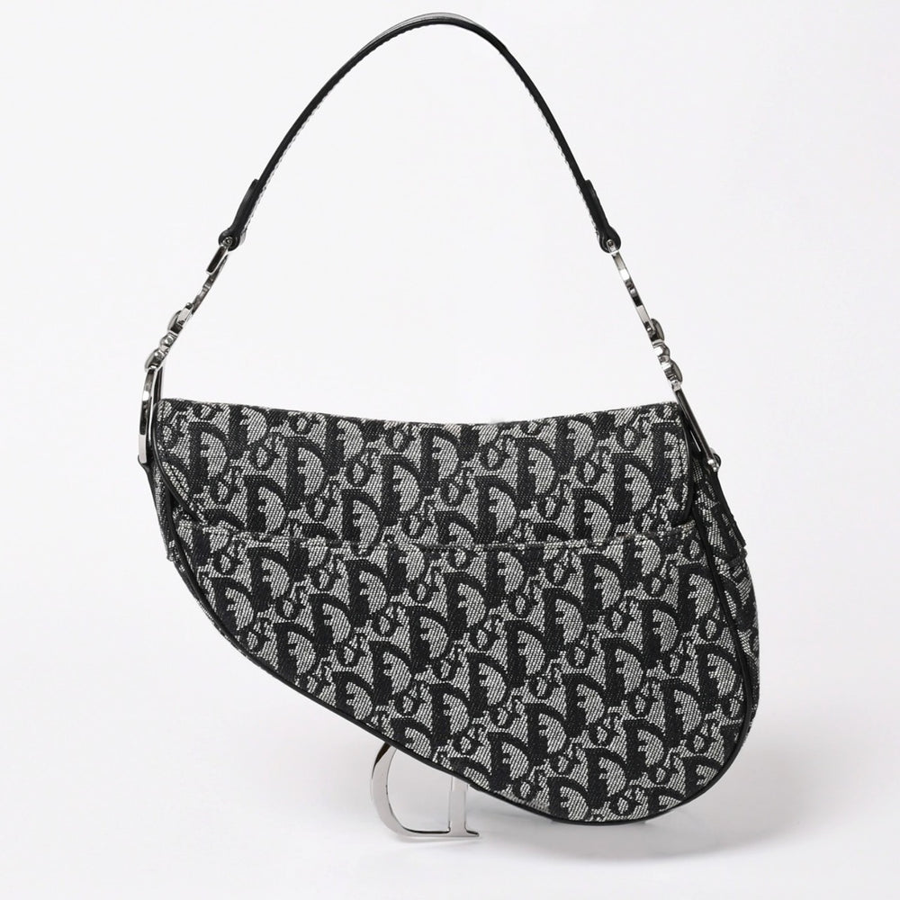 極美品 Christian Dior クリスチャン ディオール サドルバッグ トロッター ブラック シルバー金具 ショルダーバッグ ガリアーノ 中古 4a003588