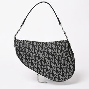 極美品 Christian Dior クリスチャン ディオール サドルバッグ トロッター ブラック シルバー金具 ショルダーバッグ ガリアーノ 中古 4a003588