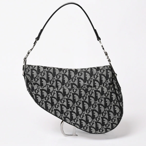 極美品 Christian Dior クリスチャン ディオール サドルバッグ トロッター ブラック シルバー金具 ショルダーバッグ ガリアーノ 中古 4a003588