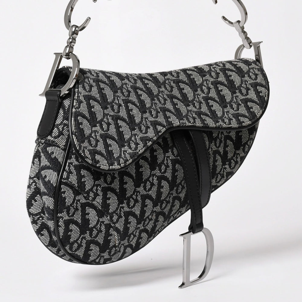 Very Good Condition Christian Dior Saddle Bag Trotter Black Silver Hardware Shoulder Bag Galliano Used 4a003588