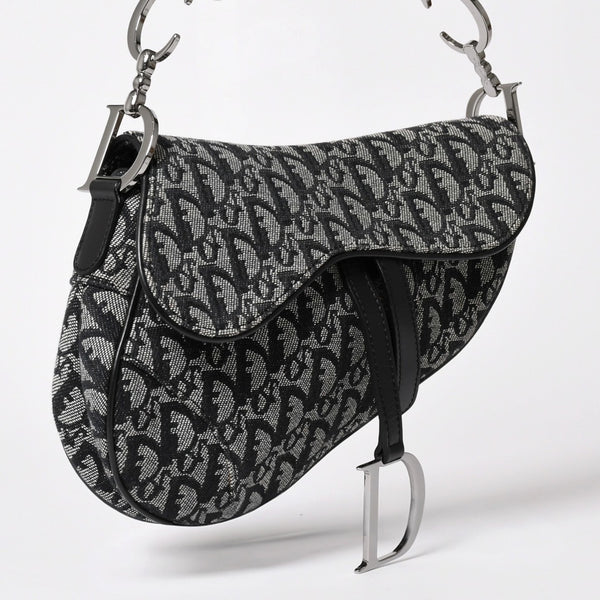 極美品 Christian Dior クリスチャン ディオール サドルバッグ トロッター ブラック シルバー金具 ショルダーバッグ ガリアーノ 中古 4a003588