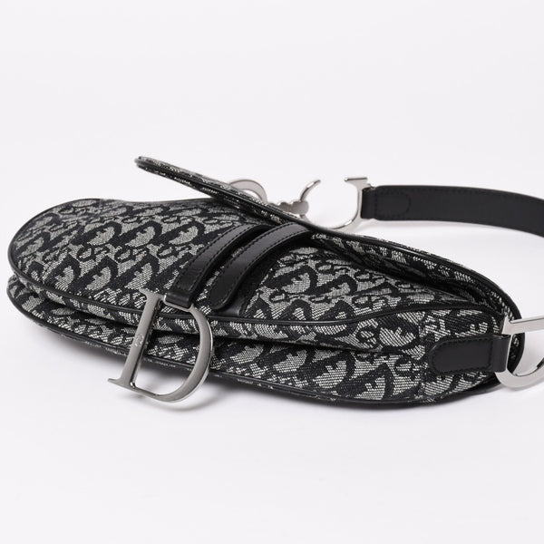 極美品 Christian Dior クリスチャン ディオール サドルバッグ トロッター ブラック シルバー金具 ショルダーバッグ ガリアーノ 中古 4a003588