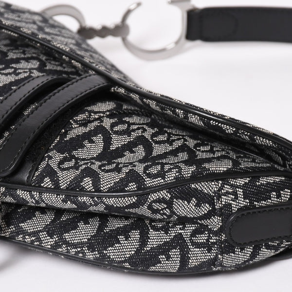 極美品 Christian Dior クリスチャン ディオール サドルバッグ トロッター ブラック シルバー金具 ショルダーバッグ ガリアーノ 中古 4a003588